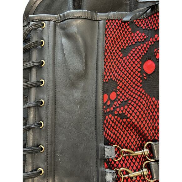 Charmian Skull Bones Red‎ Black Corset Gothic Steampunk Valentine Costume 5XL - Picture 10 of 16